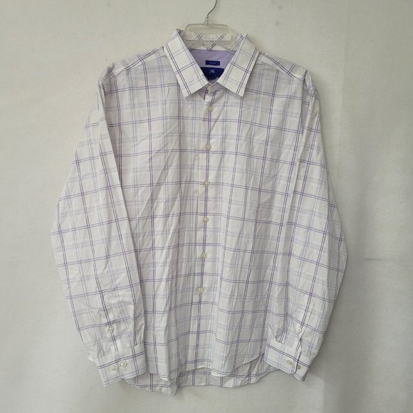 Egara Shirt Mens XXL Long Sleeve Button‎ Up Purple Windowpane Contrast Cuff - Picture 1 of 11